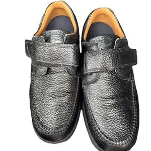 Dr. Comfort Men's Black Leather hook & loop easy adjustable strap Sneaker 9.5W